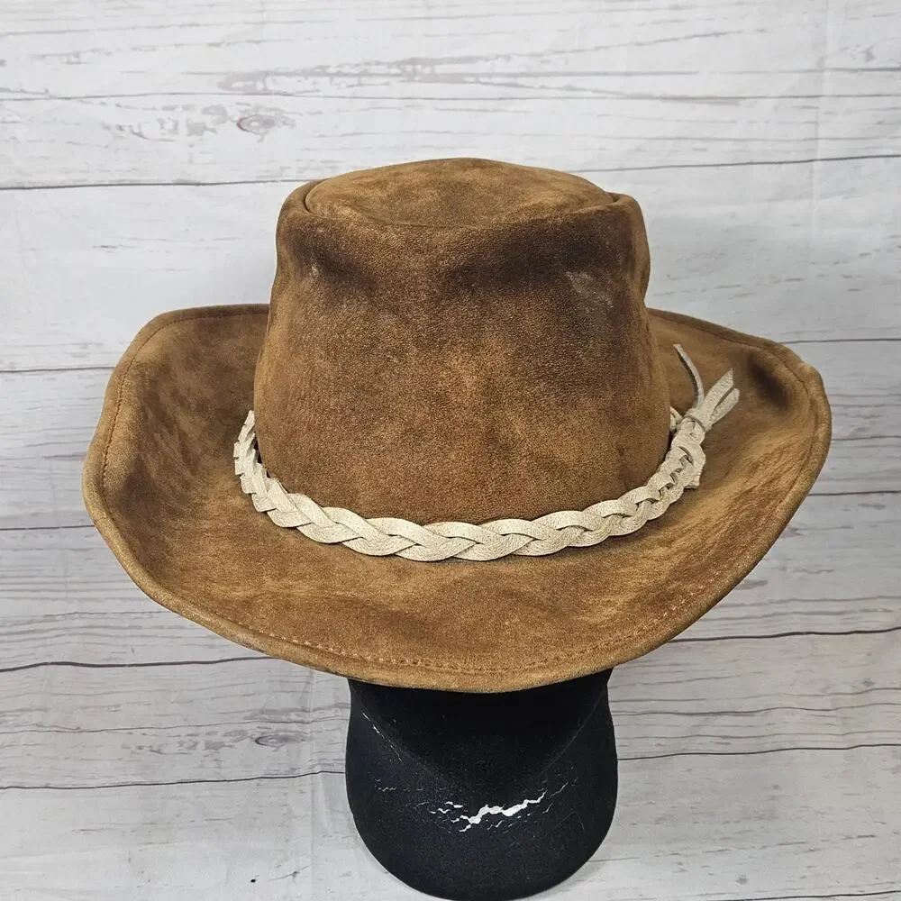 Walkabout Real Leather Outback Bush Hat Men's Large Brown Suede Braided Band